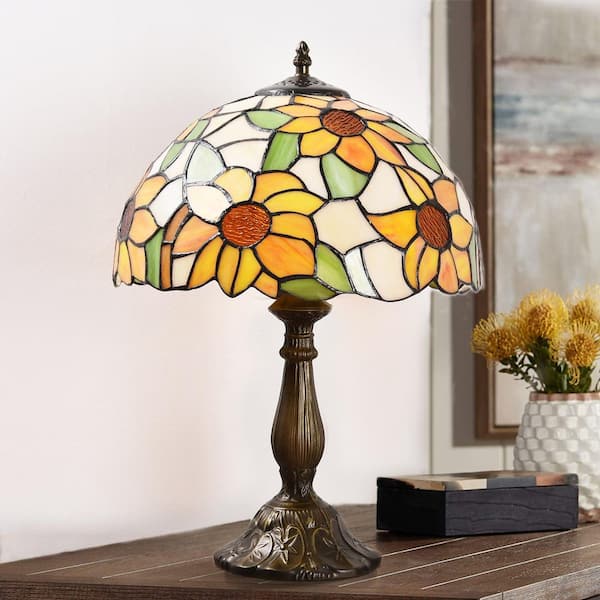 Decorative 18.1 in. Multicolored Glass Table Lamp Sunflower Tiffany-Style