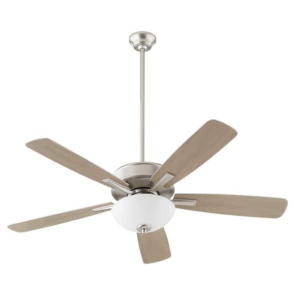 quorum Ovation 52 in. 5 Blade 2-Light 9-Watt Medium Base Opal Bowl Satin Nickel Ceiling Fan
