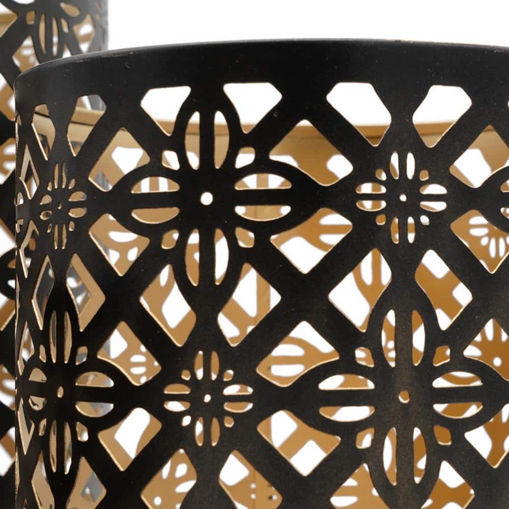 Black and Gold Metal Moroccan Lattice Candle Lantern Set