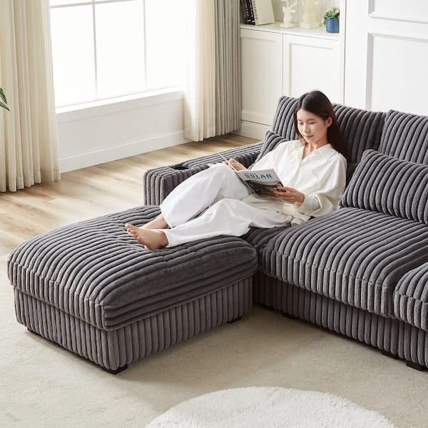 J&E Home 111 in. W Square Arm 2-piece L-Shaped Chenille Modular Sectional Sofa in. Gray