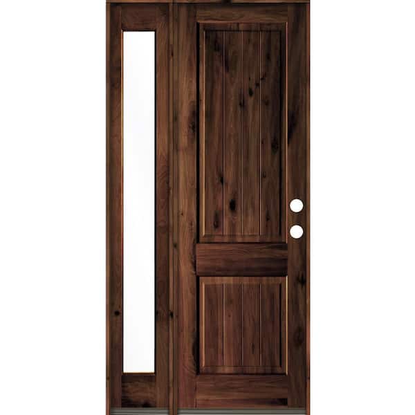 Krosswood Doors 44 in. x 96 in. Rustic Knotty Alder Left-Hand/Inswing Clear Glass Red Mahogany Stain Wood Prehung Front Door w/Sidelite
