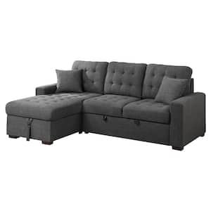 Fairborn 87 in. Straight Arm 2-piece Textured Fabric Sectional Sofa in Dark Gray with Pull-out Bed and Left Chaise