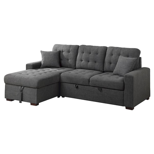 Unbranded Fairborn 87 in. Straight Arm 2-piece Textured Fabric Sectional Sofa in Dark Gray with Pull-out Bed and Left Chaise