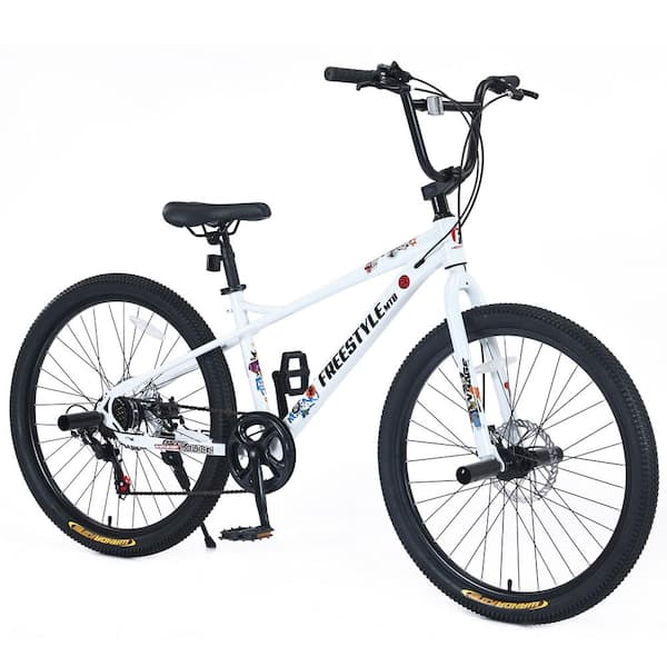 Zeus & Ruta 26 in. Freestyle Kids Bike Double Disc Brakes Children's Bicycle for Boys and Girls in White