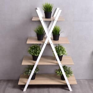 42.5 in Tall Ladder Indoor Outdoor White Pine Wood Plant Stand (4-Tiered)