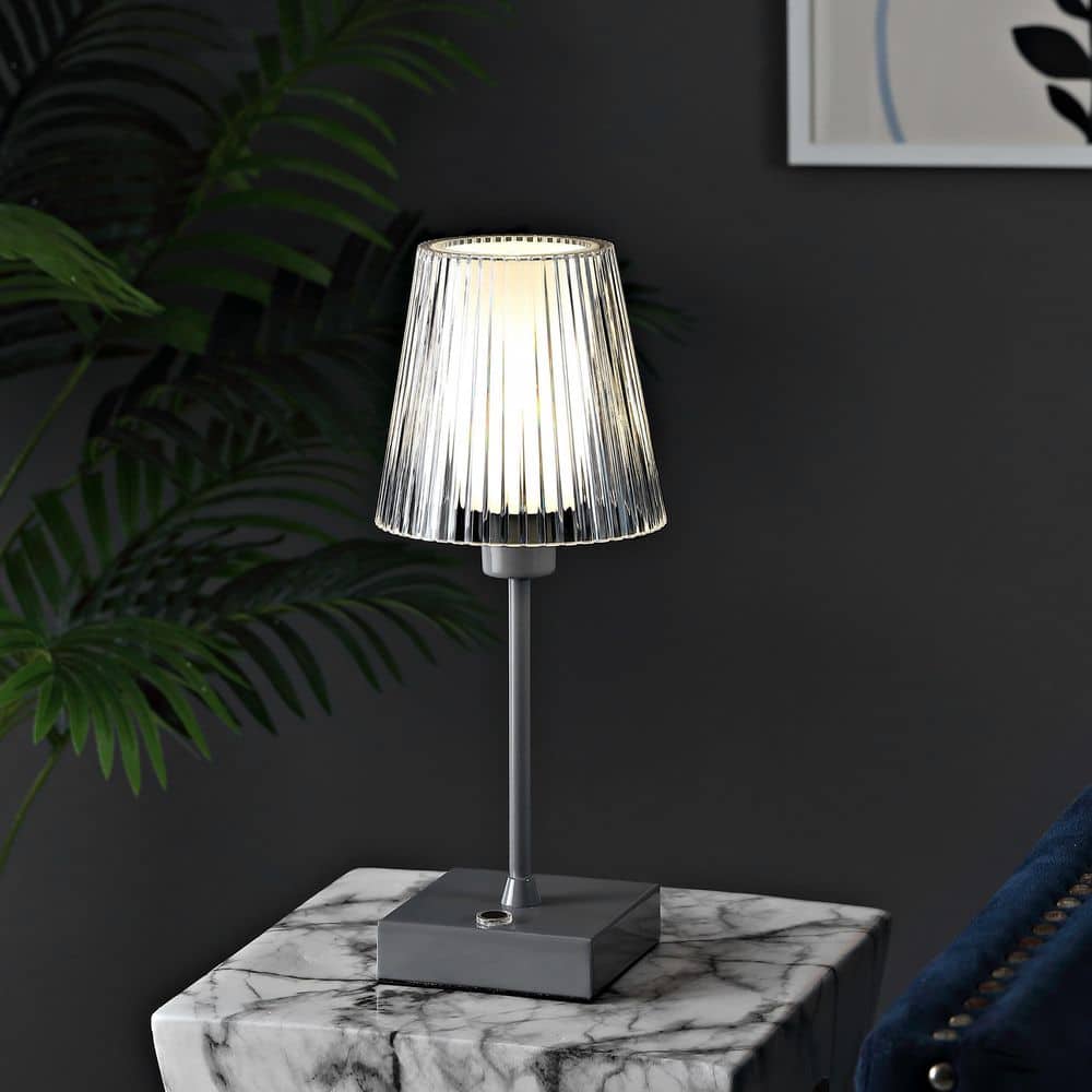 Oscar 12 .5 in. Modern Industrial Rechargeable/Cordless Iron/Acrylic Integrated LED Table Lamp with Ribbed Shade in Gray price history on PriceWatchPro