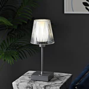 Oscar 12 .5 in. Modern Industrial Rechargeable/Cordless Iron/Acrylic Integrated LED Table Lamp with Ribbed Shade in Gray