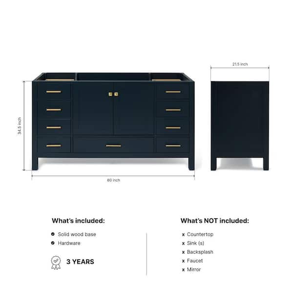 Cambridge 60 in. W x 21.5 in. D x 34.5 in. H Freestanding Bath Vanity Cabinet Only in Midnight Blue