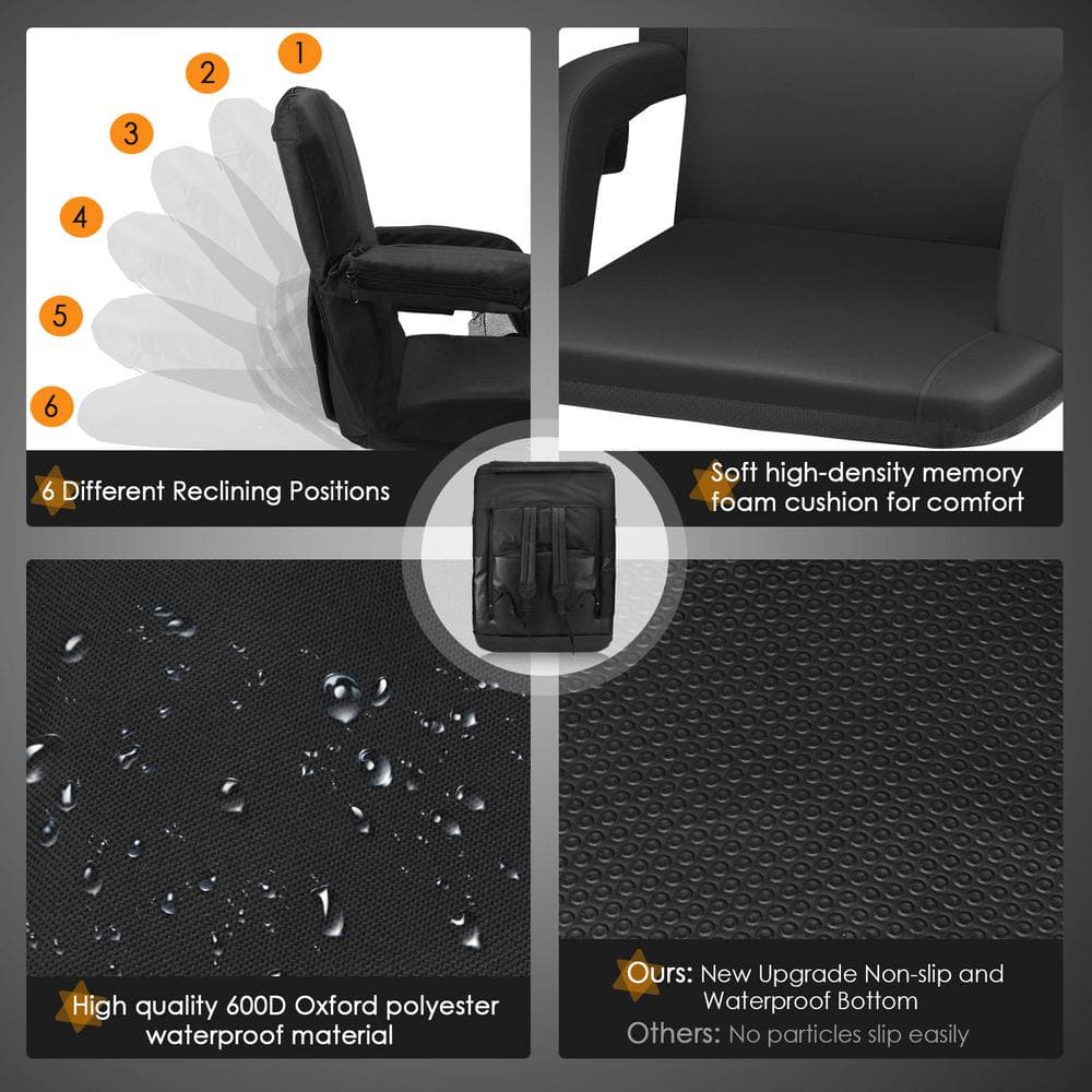 Black Heated Portable Stadium Seats with Back Support and Pockets, 25 in.
