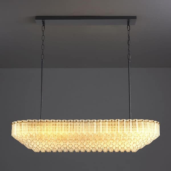 43 in. Modern Oval Chandelier, 12-Light Luxury Black Kitchen island Chandelier, for Living Room Bedroom Dining Room