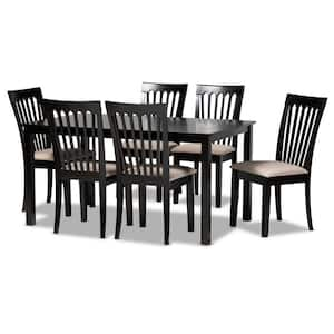 Minette 7-Piece Sand and Dark brown Dining Set