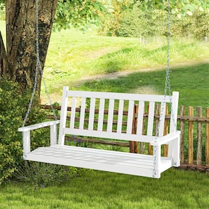 Outdoor Porch Swing 3-Person White Wood Heavy Duty Patio Hanging Bench Chair