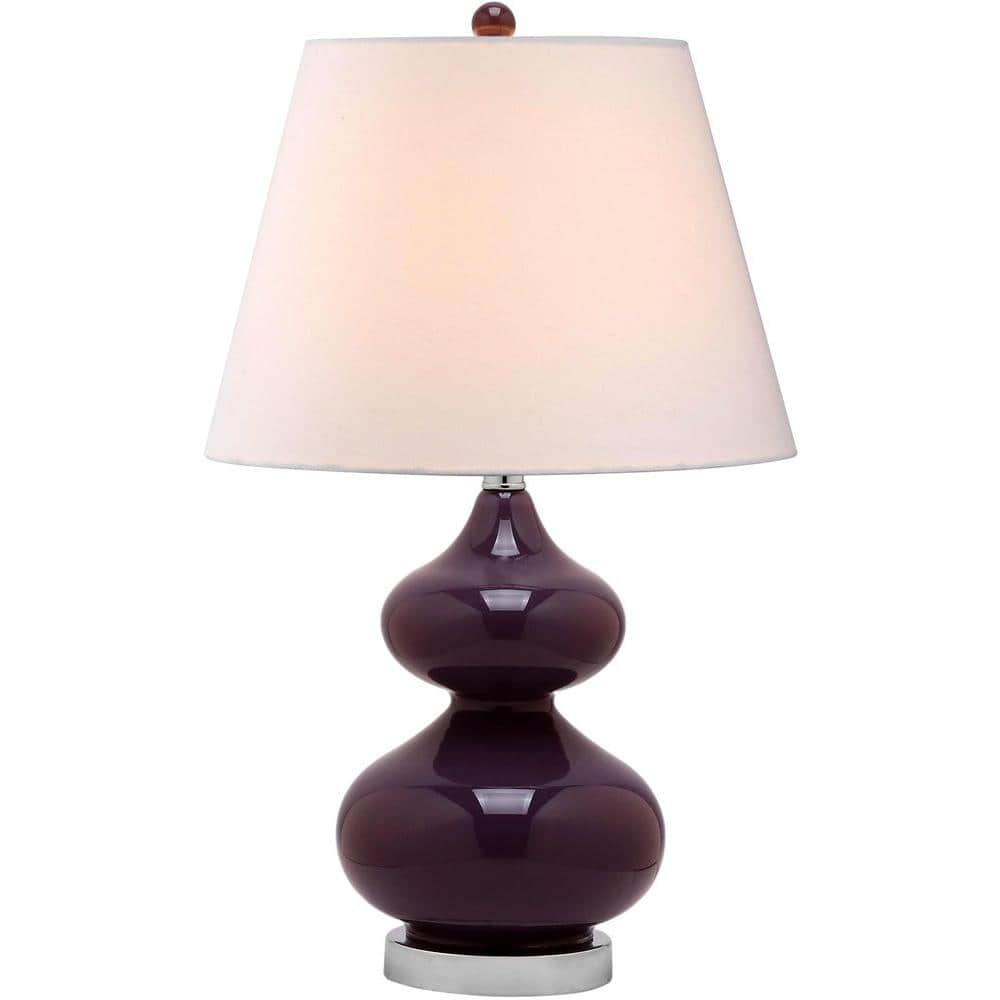 Eva Double Gourd Dark Purple Glass Table Lamp Set with Silver Accents