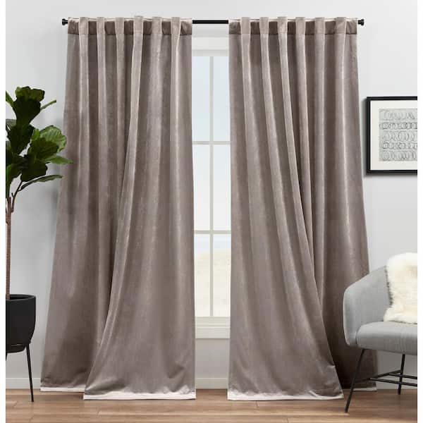 EXCLUSIVE HOME Velvet Taupe Solid Light Filtering Hidden Tab / Rod Pocket Curtain, 52 in. W x 84 in. L (Set of 2)