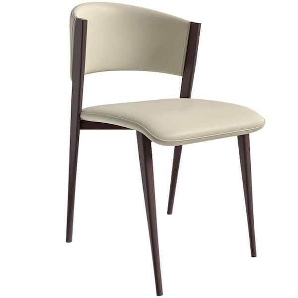Leisuremod Aspen Modern Dining Chair Upholstered Leather Kitchen Room Chairs with Metal Legs, Light Grey