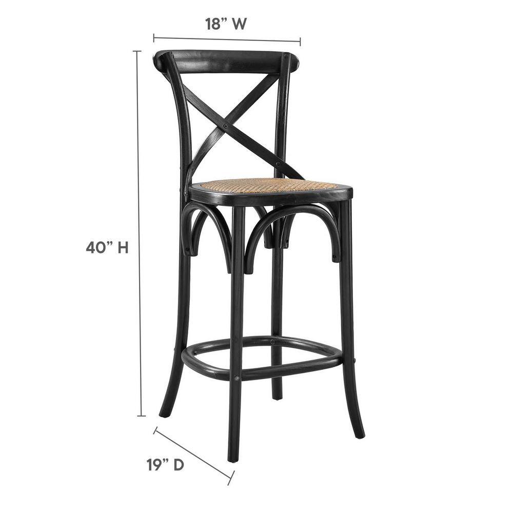 Black Elm Wood Counter Stool with Woven Rattan Seat