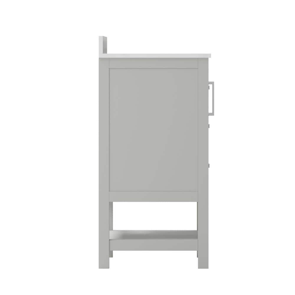 Gray Composite Freestanding Bathroom Vanity with White Stone Top