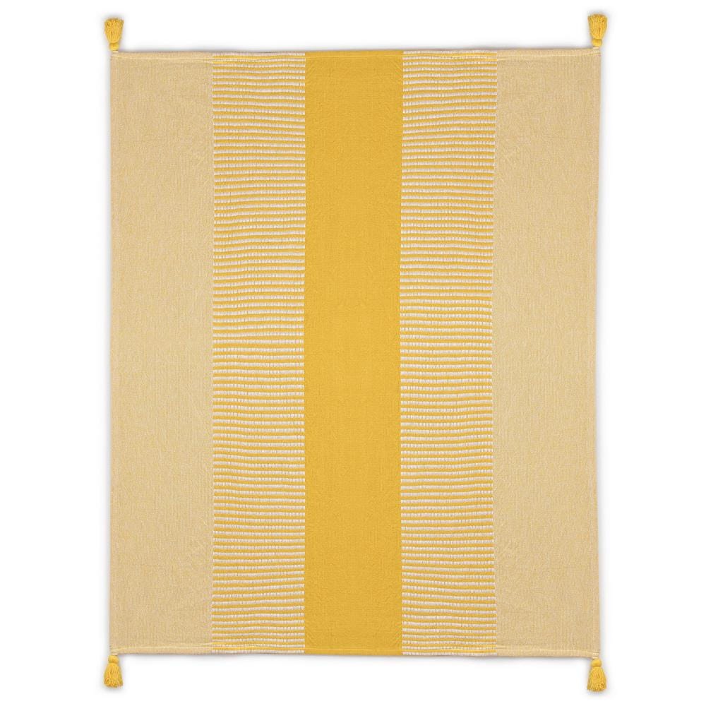 Radiant Yellow/White Hand-Woven Striped Contemporary All Natural Cotton Thr