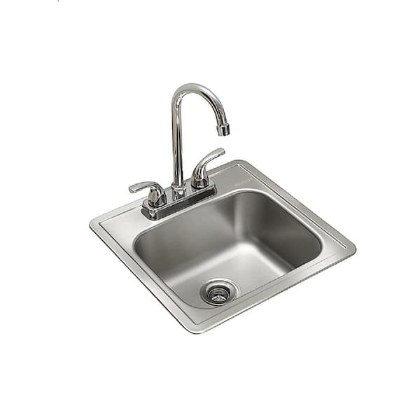 15"x 15" x 6" Stainless Steel Bar Sink w/Faucet and 3" Strainer