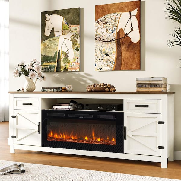 70 in. Freestanding Engineered Wood Electric Fireplace TV Stand in Warm White