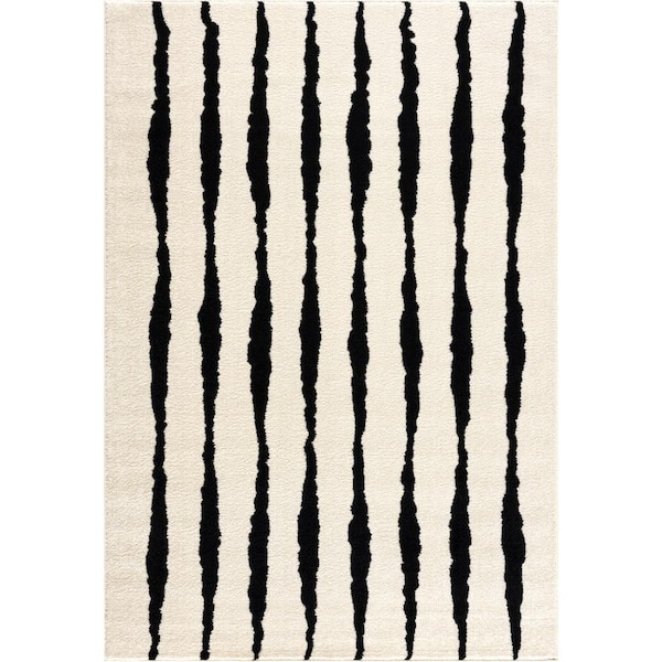Abani Nordic Cream/Black 8 ft. x 10 ft. Striped Area Rug