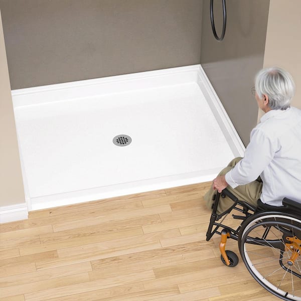 48 in. L x 38 in. W White Alcove Shower Pan Base Acrylic Rectangular ADA Shower Tray with Pre-drill Center Drain Hole