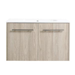 29.3 in. W x 18.10 in. D x 18.10 in. H Single Sink Wall Mounted Bath Vanity in White Oak with White Cultured Marble Top