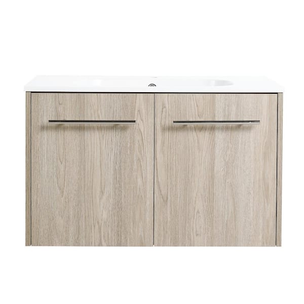 Boosicavelly 29.3 in. W x 18.10 in. D x 18.10 in. H Single Sink Wall Mounted Bath Vanity in White Oak with White Cultured Marble Top