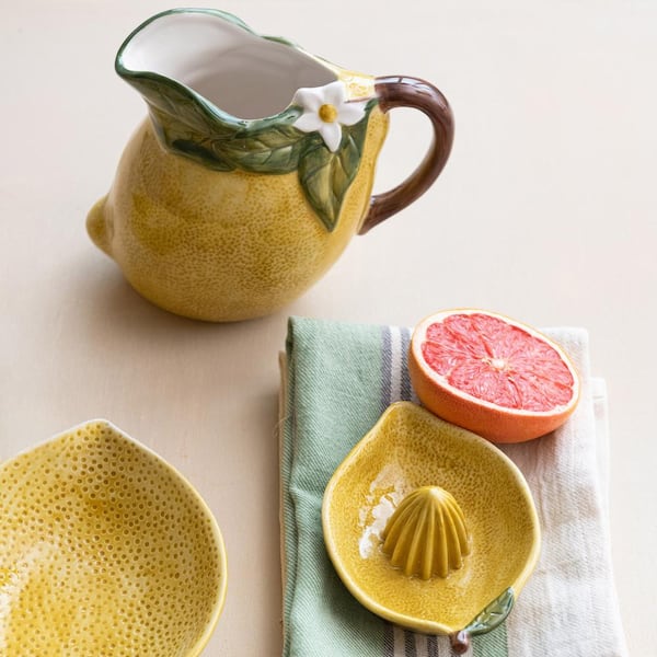 Storied Home 40 fl. oz. Yellow Hand-Painted Stoneware Lemon