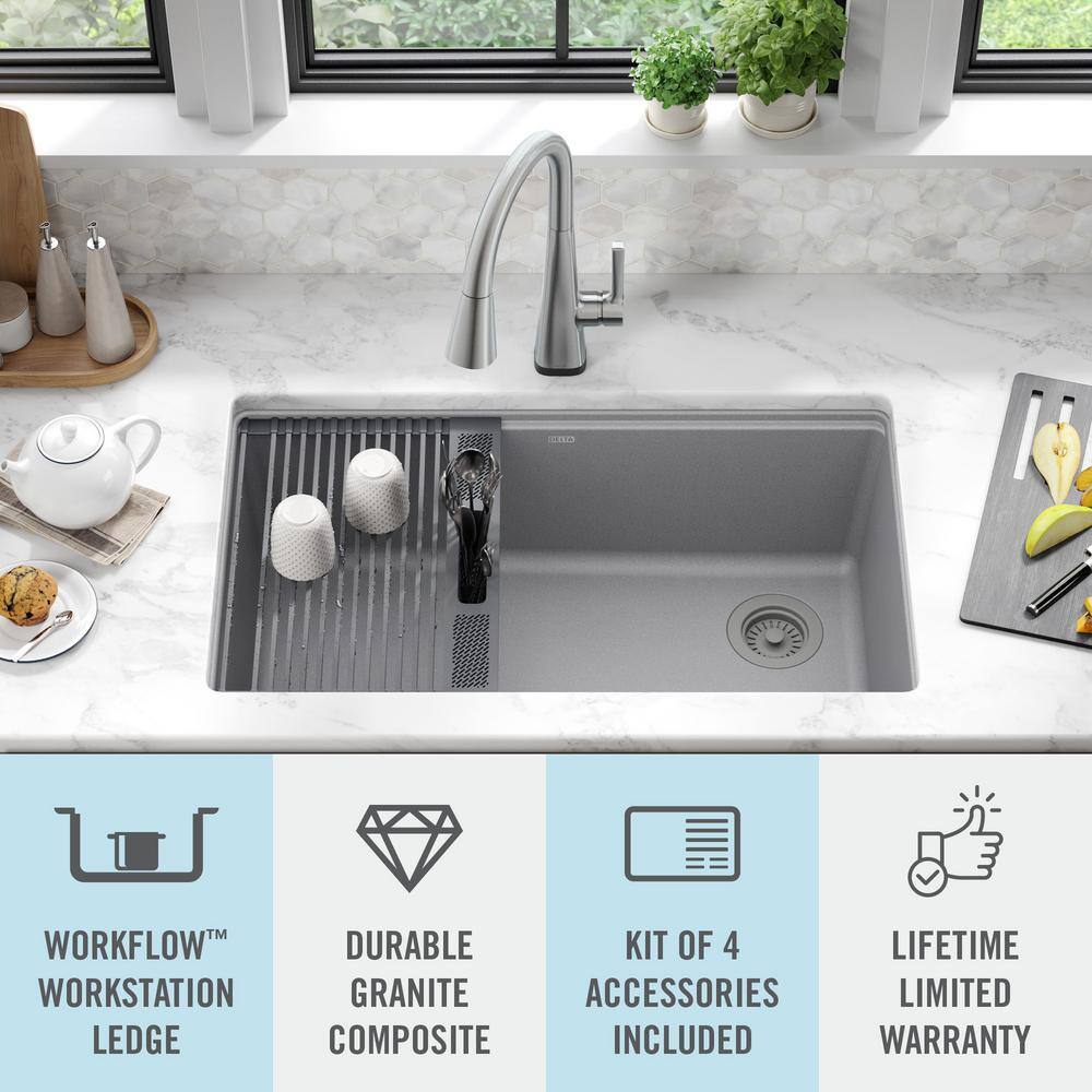 Dark Gray Granite Composite Workstation Kitchen Sink with Workflow Ledge