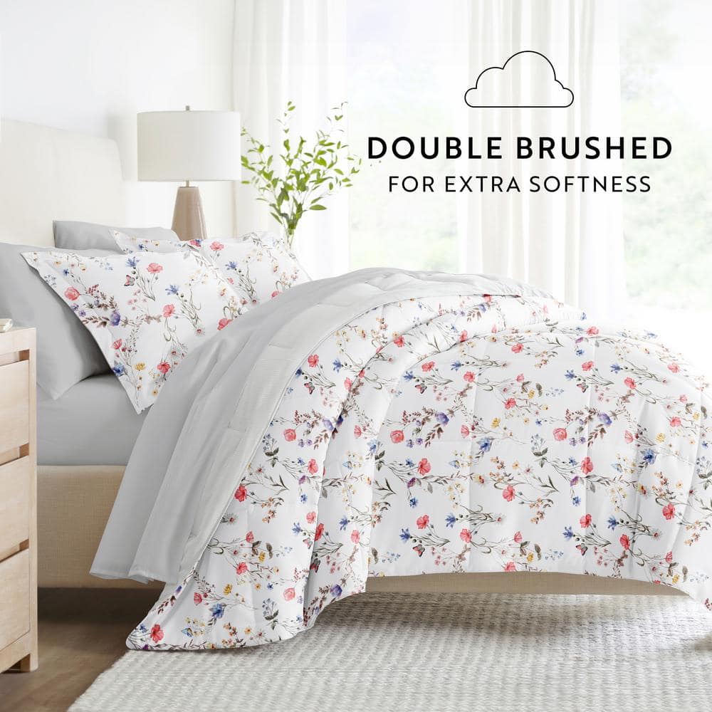 Queen Pink Floral Microfiber Reversible Comforter Set