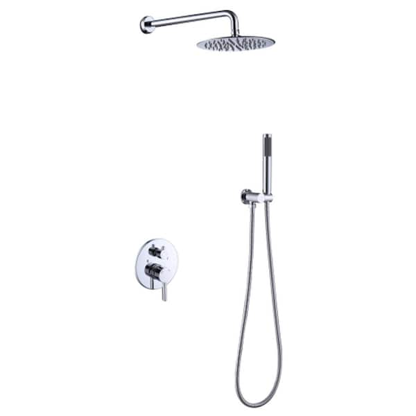 Lukvuzo 10 in. 2-spray Dual 2.5 GPM High Pressure Shower System Set with Round Head and Handheld Shower in Chrome