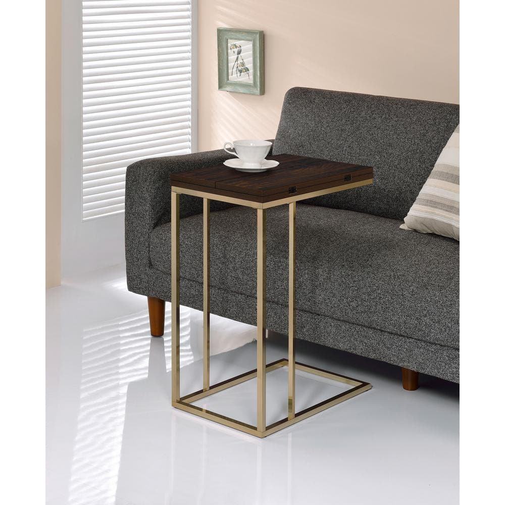 Brown Wood and Chrome Expandable Snack Table