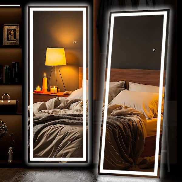 Hasipu 20 in. W x 67 in. H Square Black LED Lighted Floor Standing Mirror, Full Body Dressing Mounted Mirror, Tempered Glass