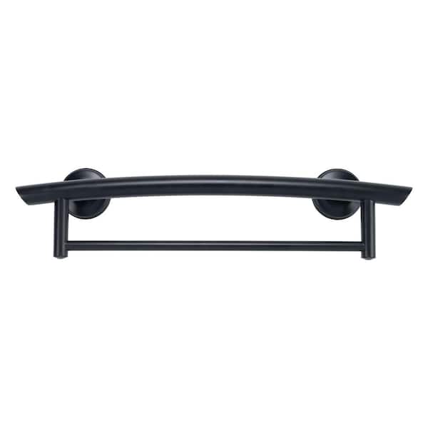 2-in-1 24 in. Arched Grab Bar and Towel Bar in Matte Black with Multiple EZ Clean Rubber Nubby Grips