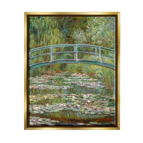 The Stupell Home Decor Collection Bridge Over Lilies Monet Classic Painting by Claude Monet Floater Frame Culture Wall Art Print 21 in. x 17 in.