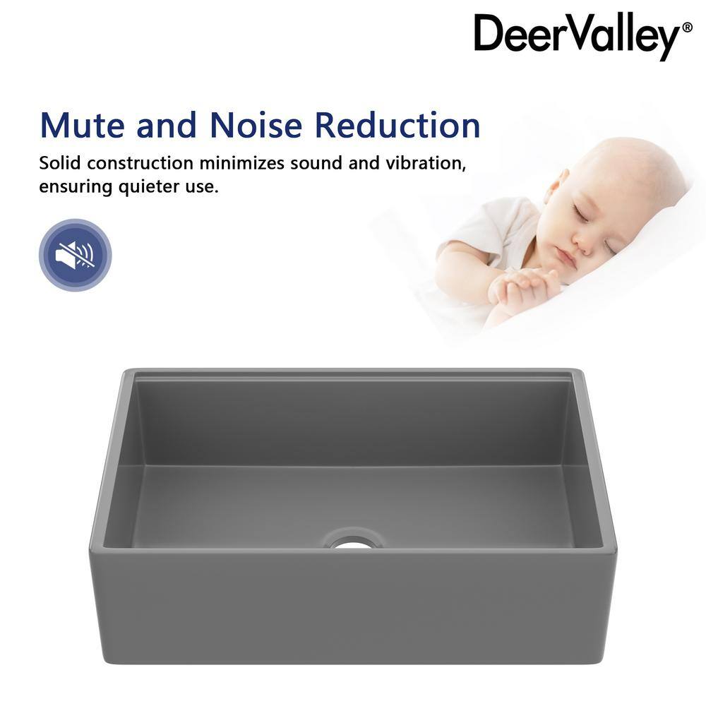 Matte Gray 33-Inch Fireclay Farmhouse Kitchen Sink with Workstation