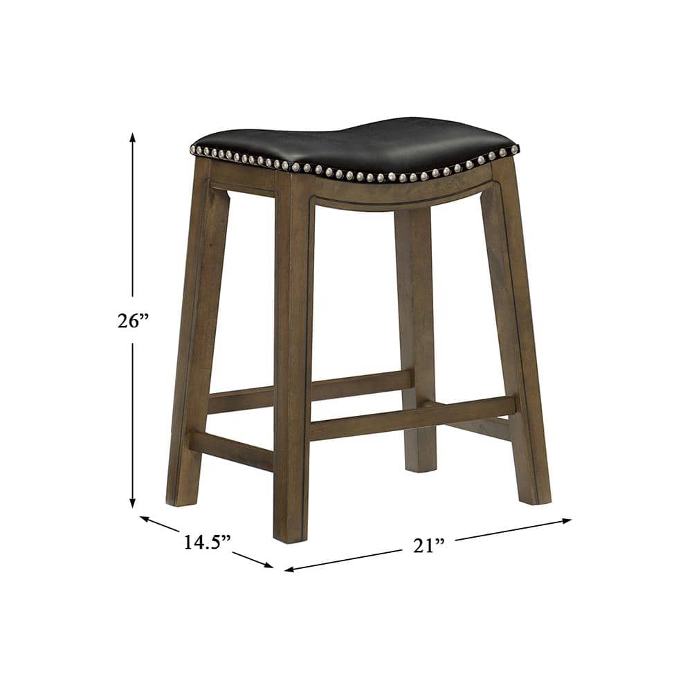 26" Black Saddle Style Wood Counter Stool with Faux Leather