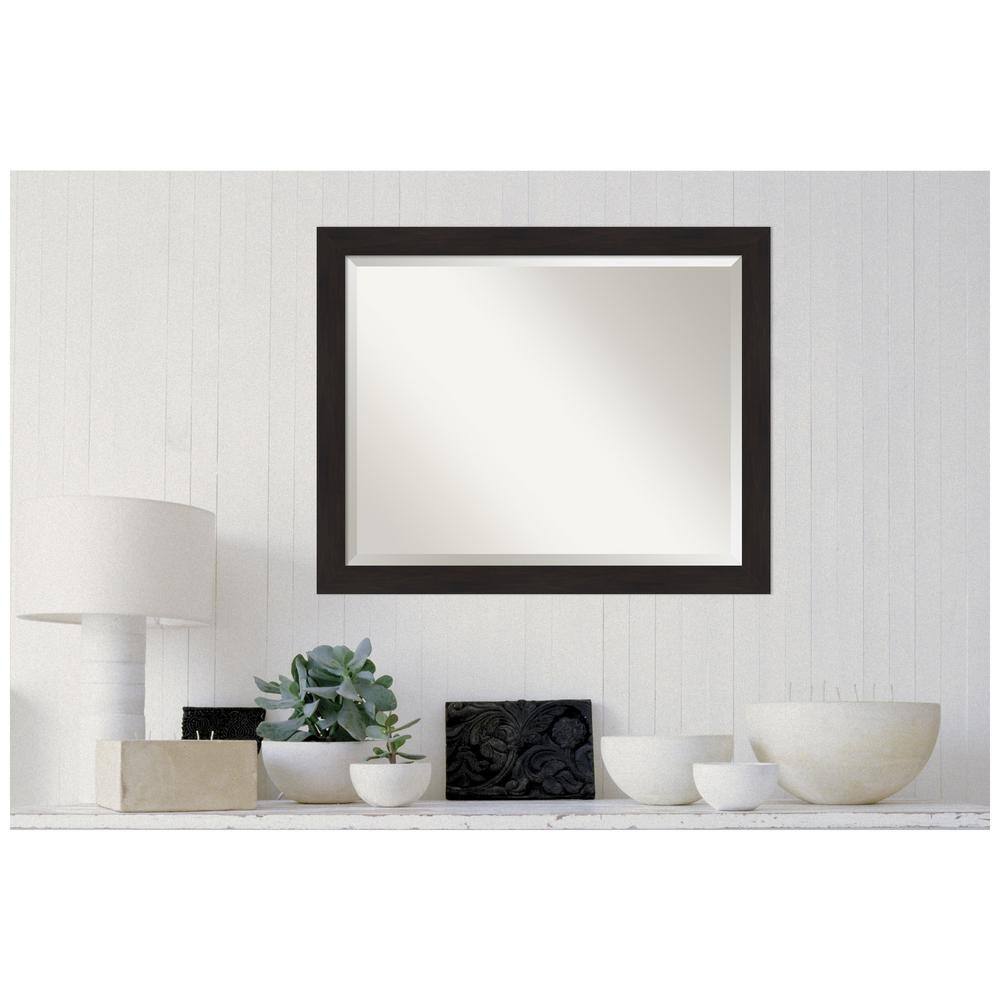 Espresso Brown Wood Rectangular Beveled Wall Mirror