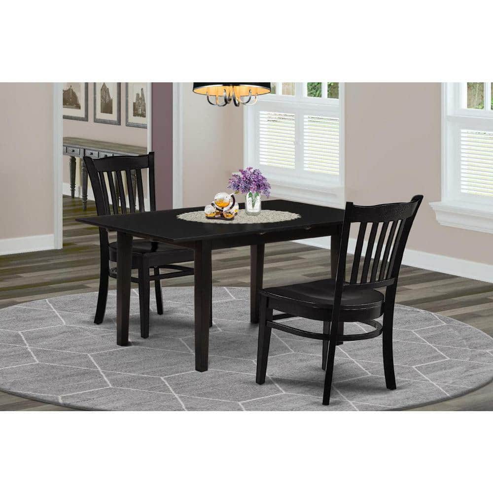 3-Piece Black Finish Rectangular Solid Wood Top With Butterfly Leaf Dining Table Set price history on PriceWatchPro