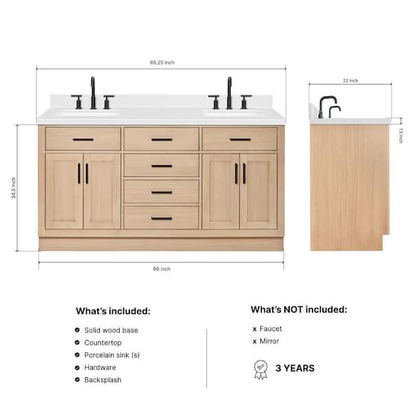 ARIEL Hepburn 66 in. W x 22 in. D x 36 in. H Double