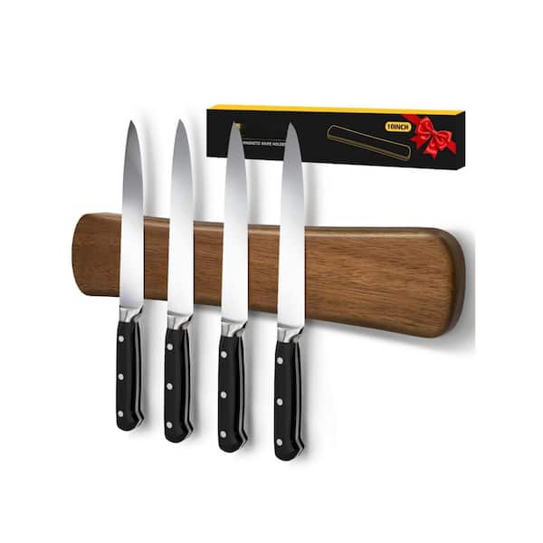 4-Knife 10 in. Wood Magnetic Knife Strip Magnetic Knife Bar for Kitchen Wall and Farmhouse Utensil Storage
