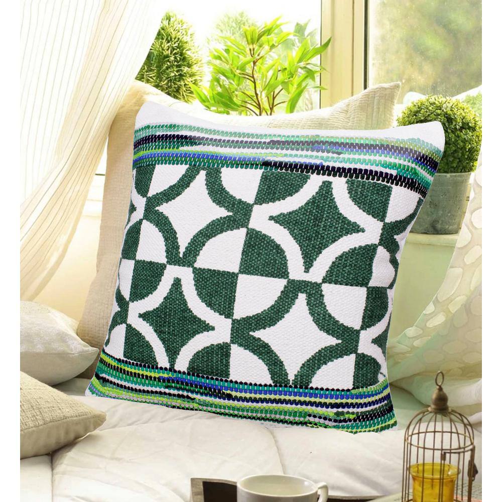 Green Geometric Cotton Blend Square Throw Pillow Set