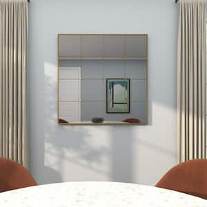 36 in. x 36 in. Window Pane Inspired Square Framed Gold Wall Mirror