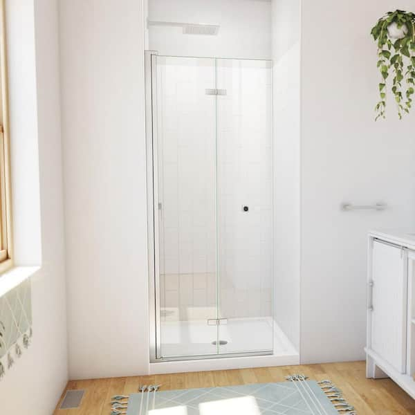 32 in. L x 32 in. W x 76-3/4 in. H Center Drain Alcove Shower Stall Kit in Brushed Nickel