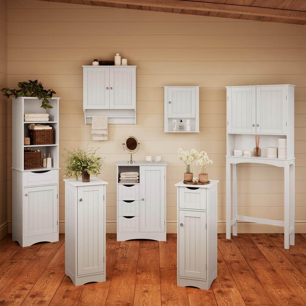 White Wall-Mounted Two-Door Medicine Cabinet with Towel Bar