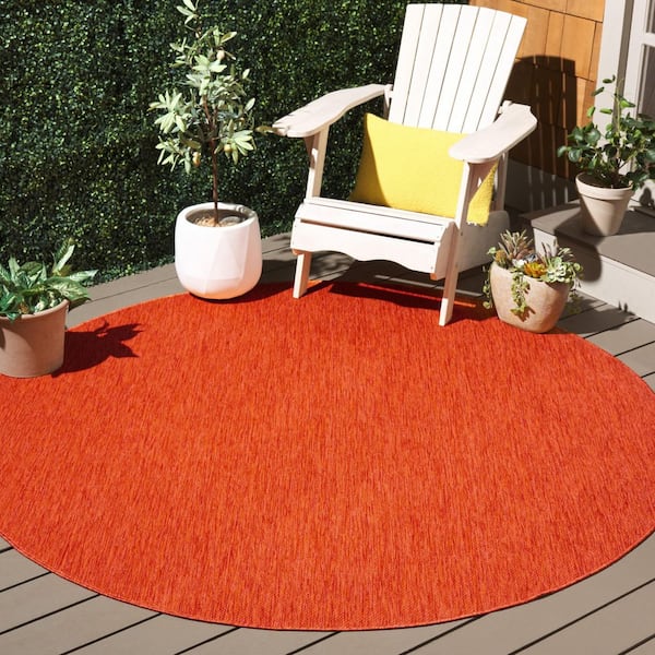 Beach House 5 x 5 Orange Striated Round Rug