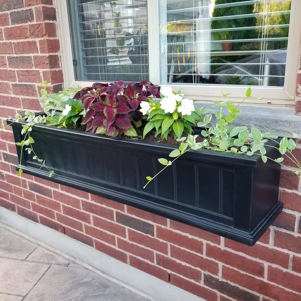 Cape Cod Black 48" Self-Watering Polyethylene Window Box Planter