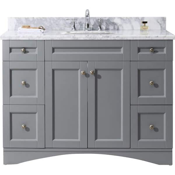 Virtu USA Elise 49 in. W Bath Vanity in Gray with Marble Vanity Top in White with Round Basin