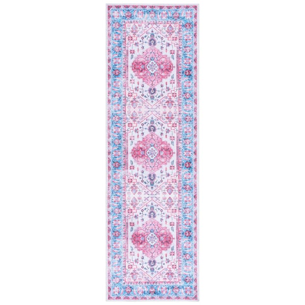 Arizona 3 x 9 Ivory/Light Blue Medallion Washable Runner Rug